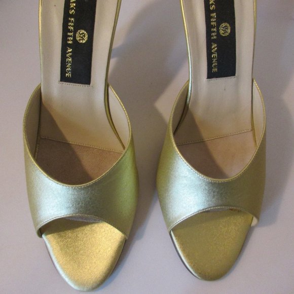 Saks Fifth Avenue Shoes - NOS Saks Gold Metallic Heels Slides 7 M